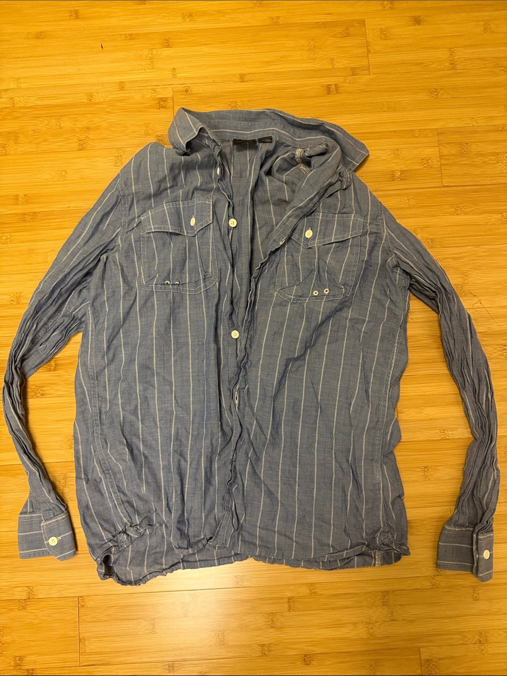 Armani Exchange large cotton blue striped button down shirt long sleeve